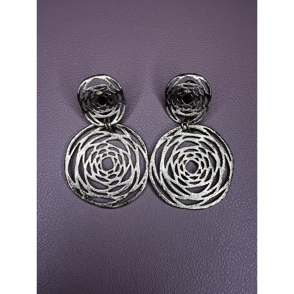 Ladies Hollow Out Flower Dangle Earrings Gifts Round Plated Golden